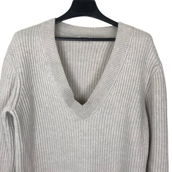 Aritzia Babaton Cream Roger V-neck Ribbed Sweater 100% Merino Wool Size L - Picture 4 of 8